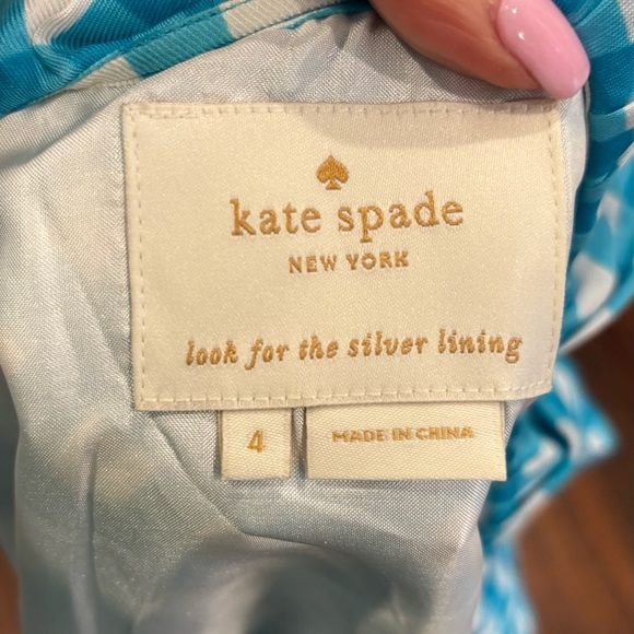 Kate Spade Blue Gingham Ruffle Tie Waist Lined Silk Designer Slimming Dress Sz 4 - Picture 10 of 11